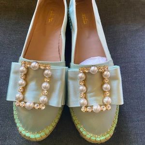 Sebastian Satin Espadrilles with Decorative Buckle Size 41. New in Box